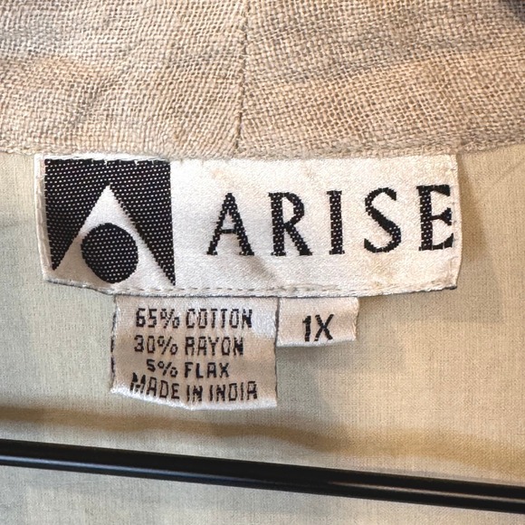 Arise Cotton Flax Open Front Jacket 1X Embroidered Lagenlook Earthy Boho Spring - Picture 4 of 9